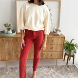 Solid 3/4 Peasant Sleeve Sweatshirt Top