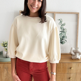 Solid 3/4 Peasant Sleeve Sweatshirt Top