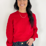 Textured Balloon Cropped Knit Sweater