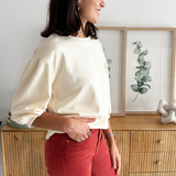 Solid 3/4 Peasant Sleeve Sweatshirt Top