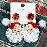 Glittered Resin Pom Santa Dangle Earrings