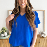 Solid Puffed Short Sleeve Top