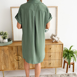 Drop Shoulder Button Up Woven Shirt Dress