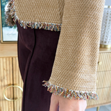 Collarless Jacket with Frayed Edges