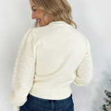 Textured Balloon Cropped Knit Sweater