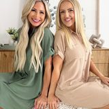 Drop Shoulder Button Up Woven Shirt Dress