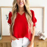 Solid Puffed Short Sleeve Top