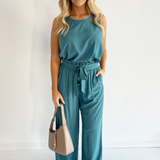 Elastic Waist Wide Leg Tie Pant