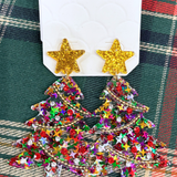 Glittered Resin Star Christmas Tree Dangle Earrings