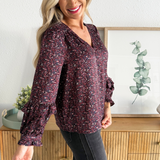 Long Sleeve Woven Blouse w/ Ruffles