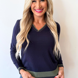 Long Sleeve V-Neck Colorblock Sweater