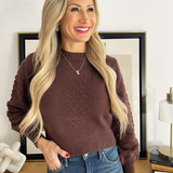 Textured Balloon Cropped Knit Sweater
