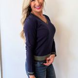 Long Sleeve V-Neck Colorblock Sweater