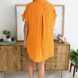 Drop Shoulder Button Up Woven Shirt Dress