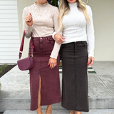 Elastic Waist Twill Maxi Skirt