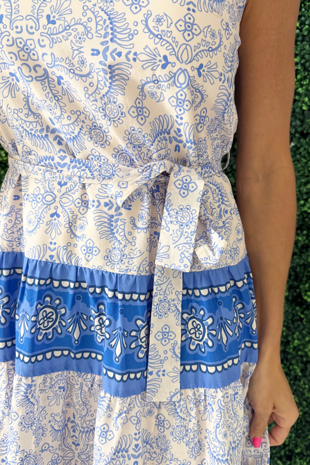 Contrast Paisley Tiered Midi Dress