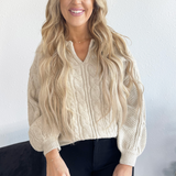 Long Sleeve Collar Cable Knit Sweater