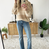 Mock Neck Oversized Stripe Sweater Top