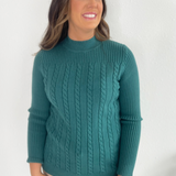 Long Sleeve Mock Neck Cable Sweater