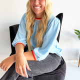 Contrast Trim 3/4 Boyfriend Tee