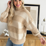 Mock Neck Oversized Stripe Sweater Top