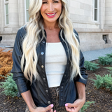 Cinched 3/4 Sleeve Detail Faux Leather Peplum Jacket