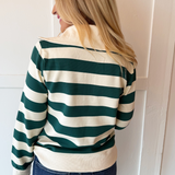 Striped Collared Long Sleeve Quarter Zip Top