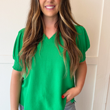 Solid Puffed Short Sleeve Top