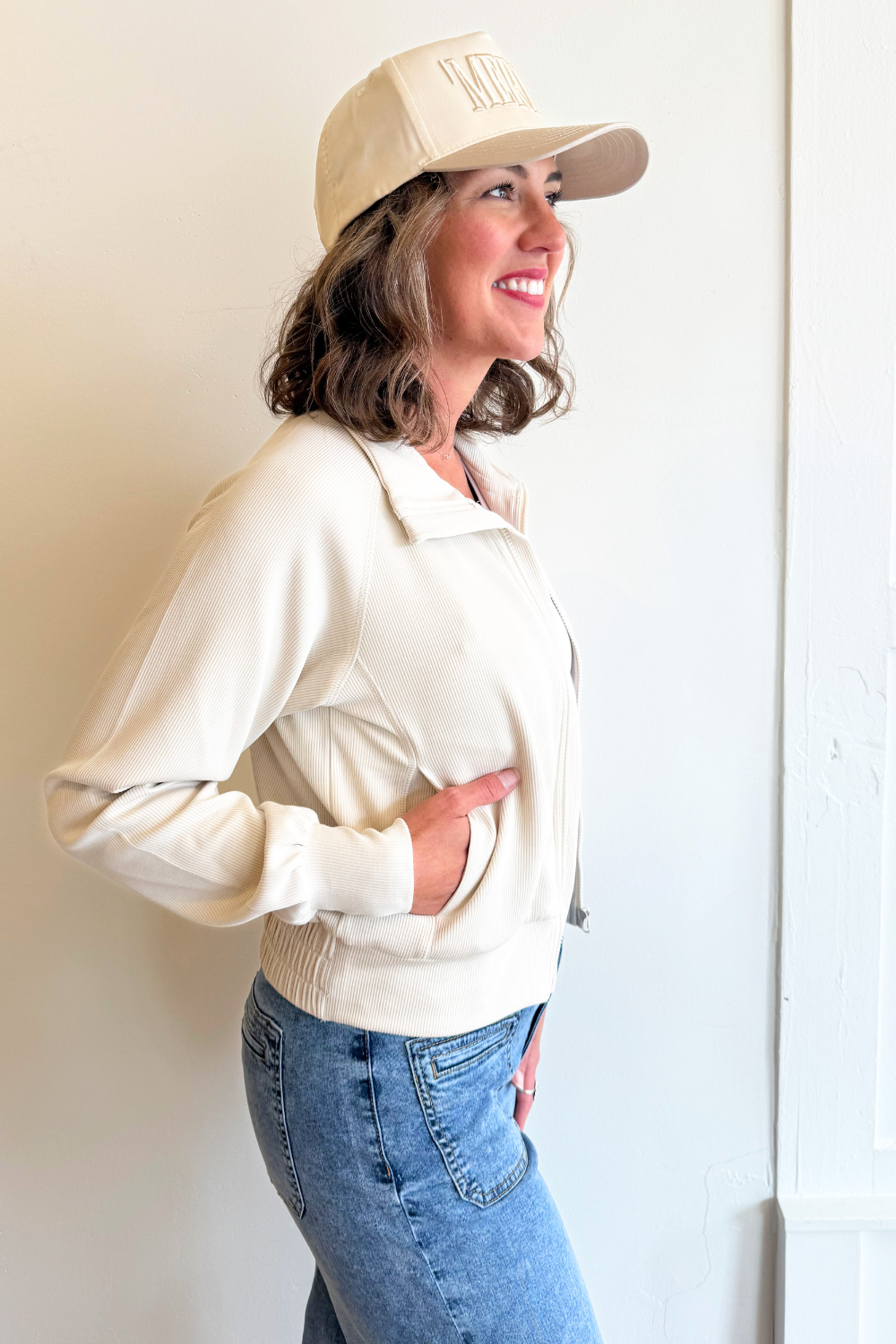 Luxe Sand Wash Rib Zip Jacket