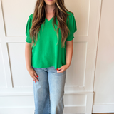 Solid Puffed Short Sleeve Top