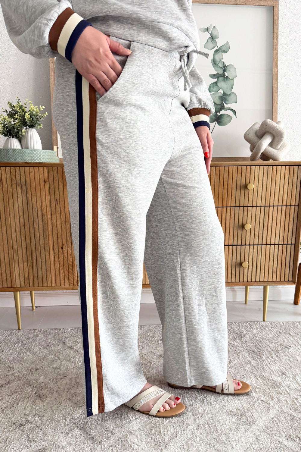 Wide Leg Sweatpants with Side Stripe Detail