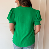 Solid Puffed Short Sleeve Top
