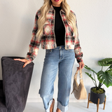 Textured Plaid Collared Jacket