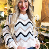 Multi Color Wavy Stripe Scallop Hem Sweater Top