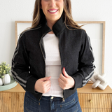 Athletic Striped Denim Jacket