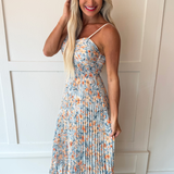 Pleated Mixed Media Midi Dress