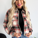 Textured Plaid Collared Jacket