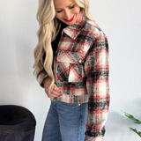 Textured Plaid Collared Jacket