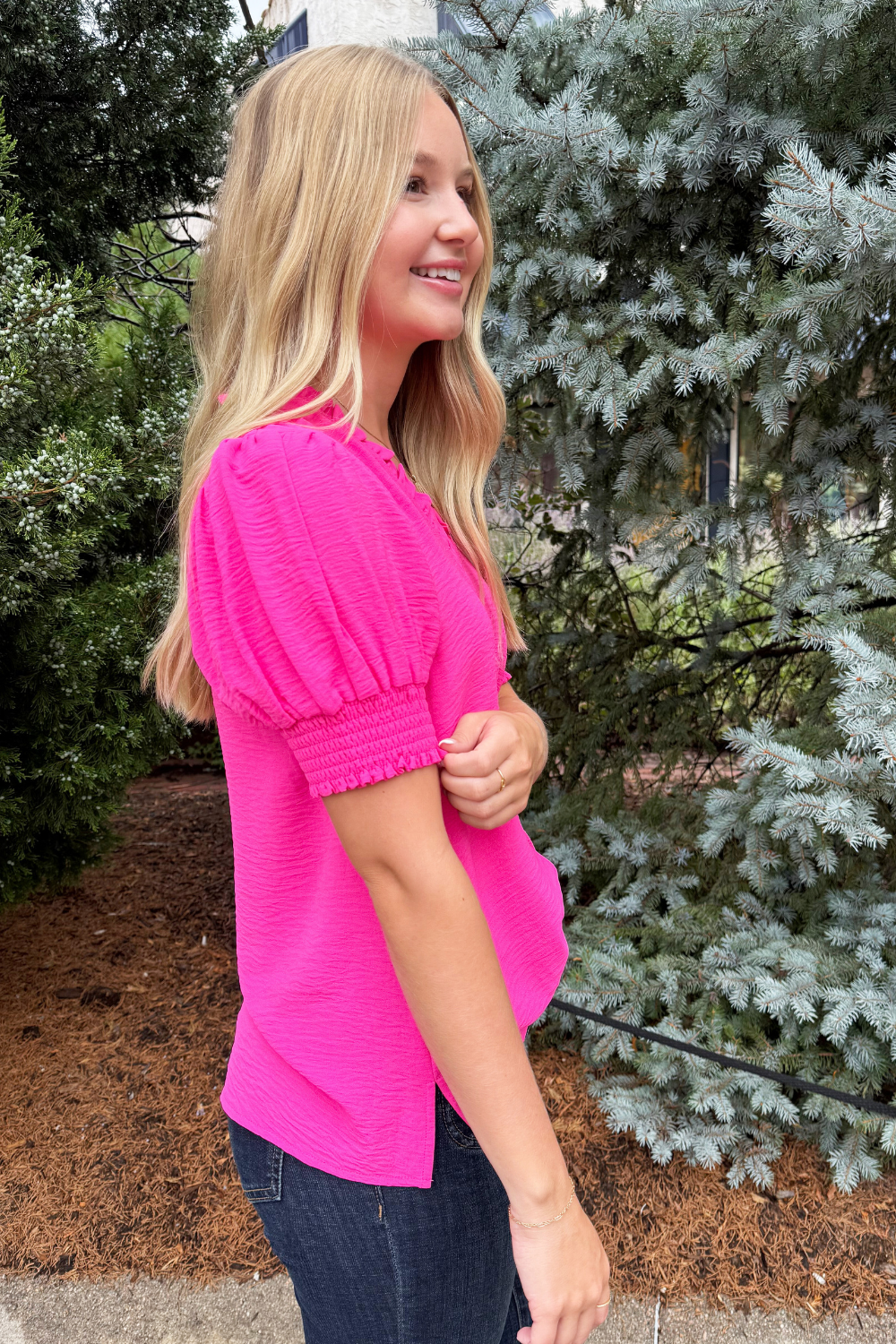 Solid Puffed Short Sleeve Top