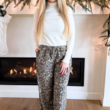 Drawstring Animal Print Wide Leg Pants