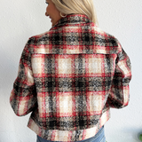 Textured Plaid Collared Jacket