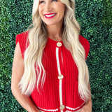 Metal Button Front Stripe Edge Sweater Vest