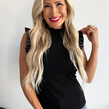 Mock Neck Faux Leather Ruffle Tank Top