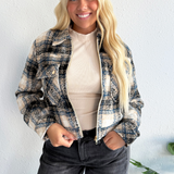Textured Plaid Collared Jacket