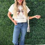 Football Ribbon Print Short Sleeve Top