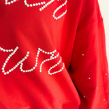 Round Neck Sweatshirt with Pearl Trim