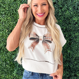 Football Ribbon Print Short Sleeve Top