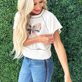 Football Ribbon Print Short Sleeve Top