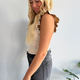 Mock Neck Faux Leather Ruffle Tank Top