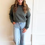 Piped Fleece Cotton Blend Crew Neck Sweater